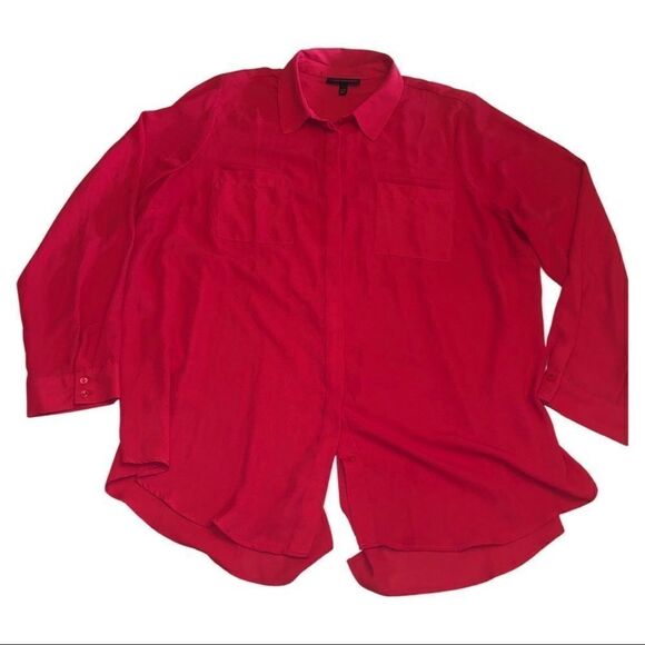 Lane Bryant Womens Plus Size 22/24 Red Split Back‎ Button Blouse Christmas D1 - Picture 1 of 5